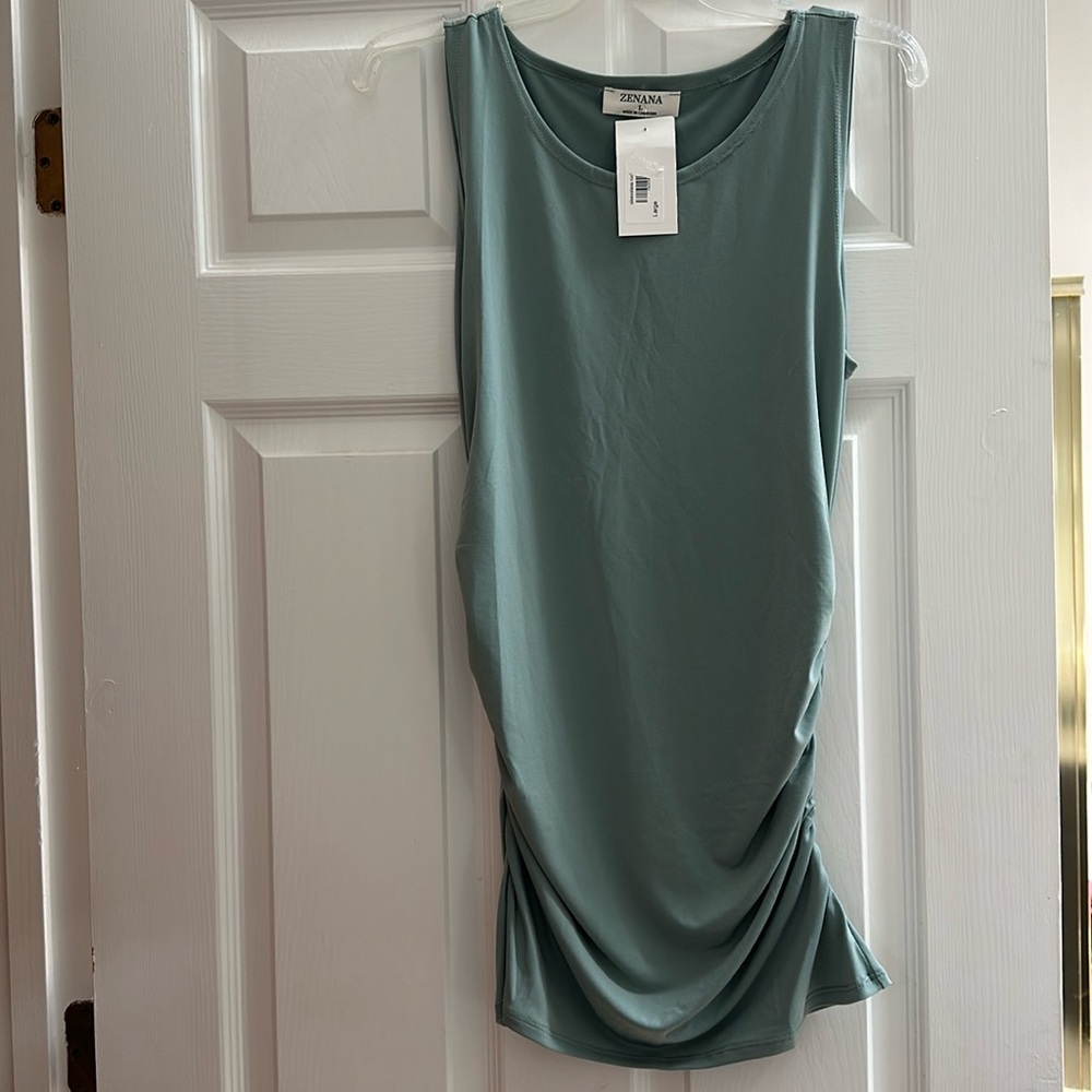Maternity touching teal sleeveless top size L